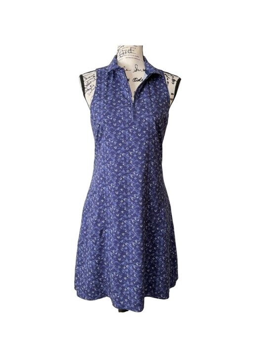 Peter Millar Dresses & Skirts - Peter Millar Womens Size S Sleeveless Dress Navy Paisley 1/4 Zip Collared UPF 50